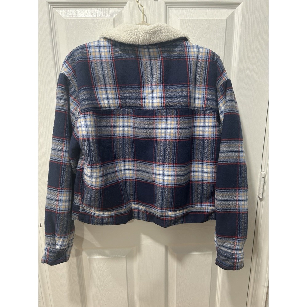 Aerie Cropped Sherpa Lined Shacket Jacket Sz Medium NWT Blue Plaid - Picture 3 of 7